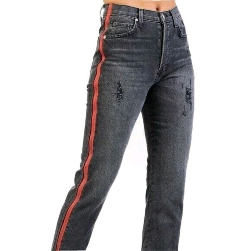 Revice Womens High‎ Waisted Frayed Hems Red Side Zipper Flare 24x26 Size 24